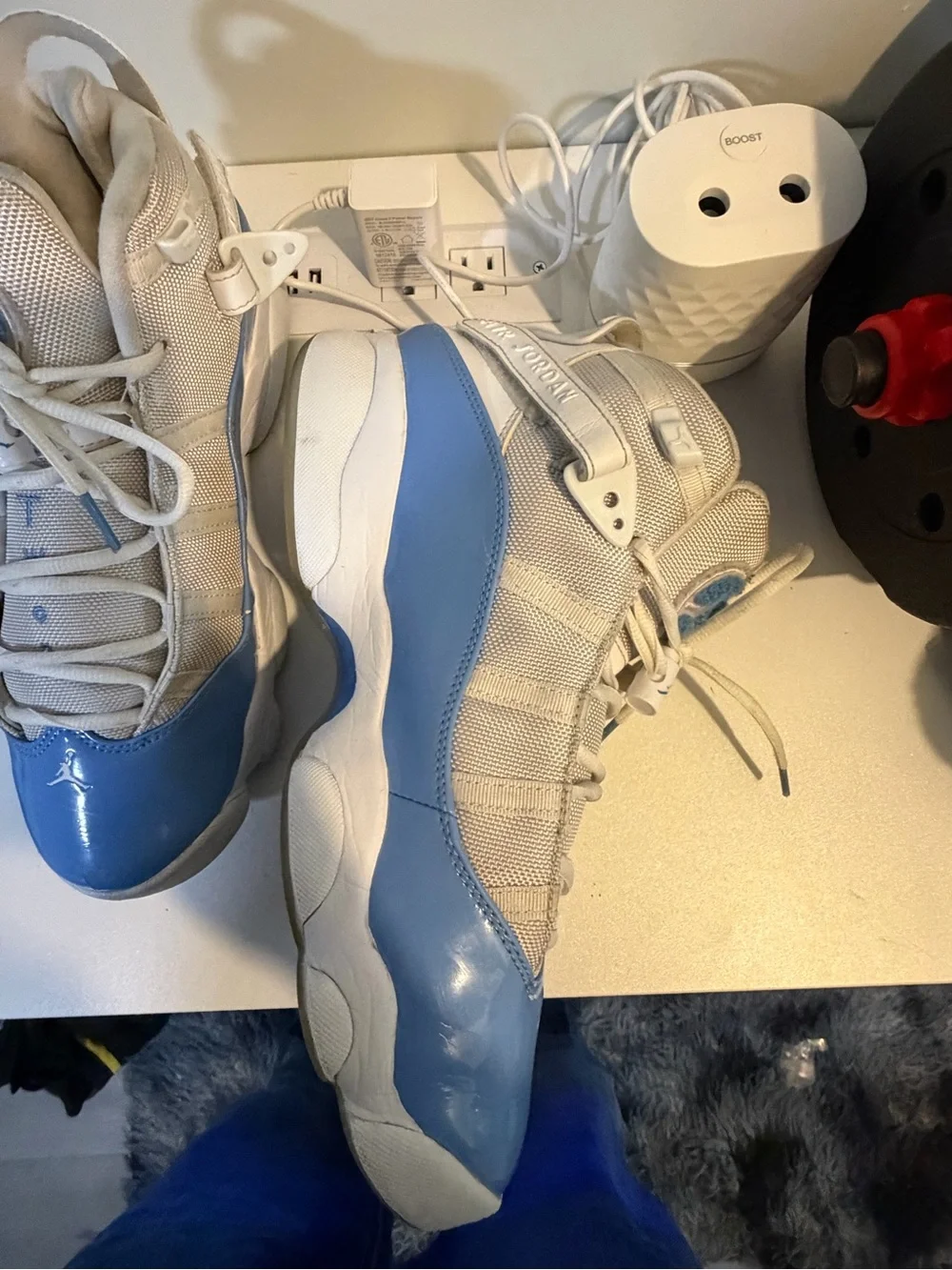 Jordan Men’s Light Blue and White Retro Sneakers